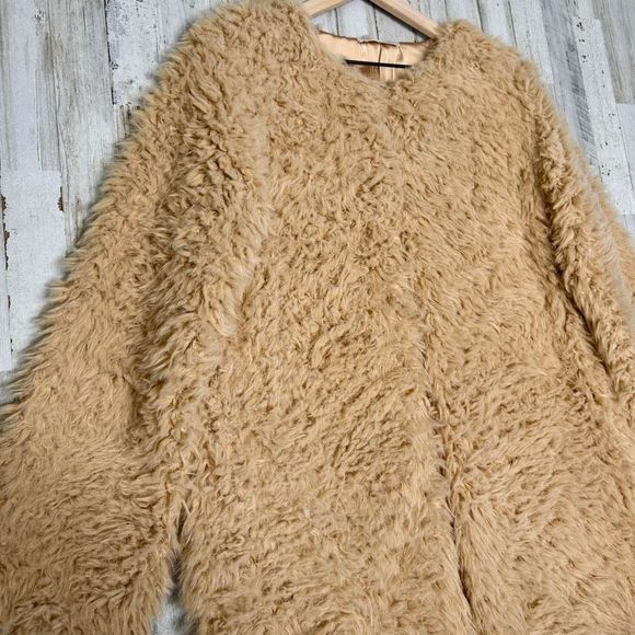 Chelsea & Violet Furry Flowers Camel Fluffy Teddy Bear Cardigan Satin Line Sz XL - Picture 2 of 11